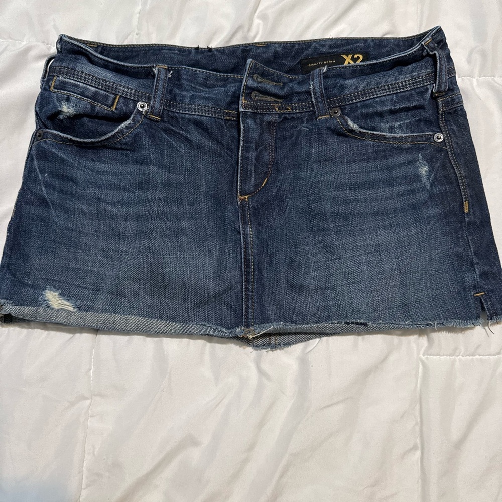 X2 Dark Blue Distressed Mini Skirt